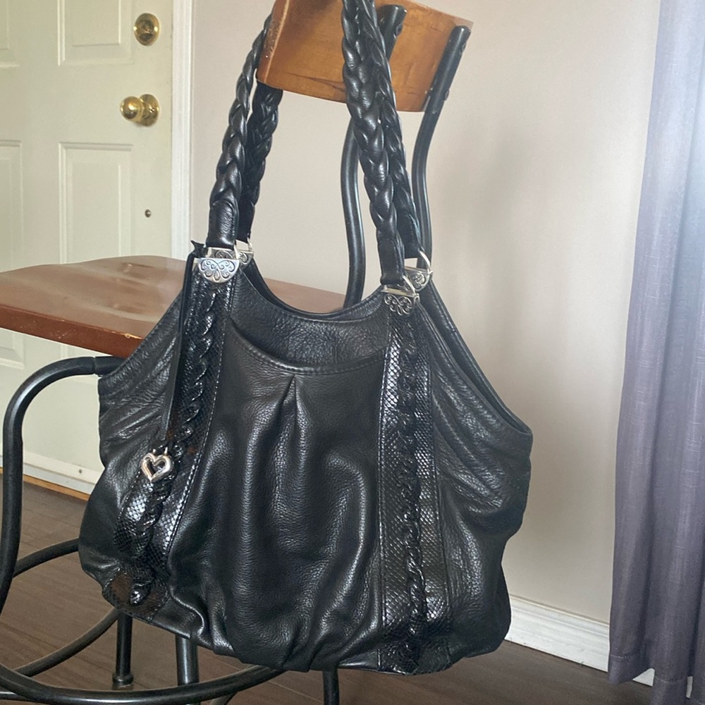 Brighton Pebbled Soft Leather Bag Silver Heart Authentic